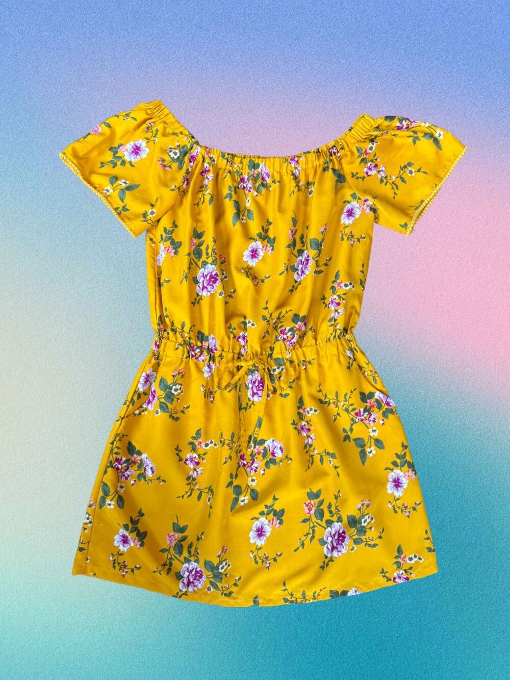 Style House Floral Smocked Tie-Waist Midi Dress Mustard Yellow Size XL